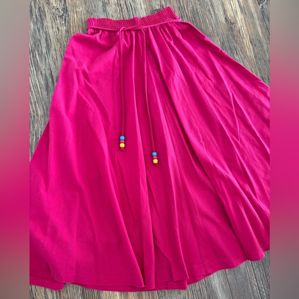 *Read Vtg A-Line Midi Skirt XS/S Fuchsia Elastic Waist Belt Colorful Beads BOHO - Picture 6 of 9